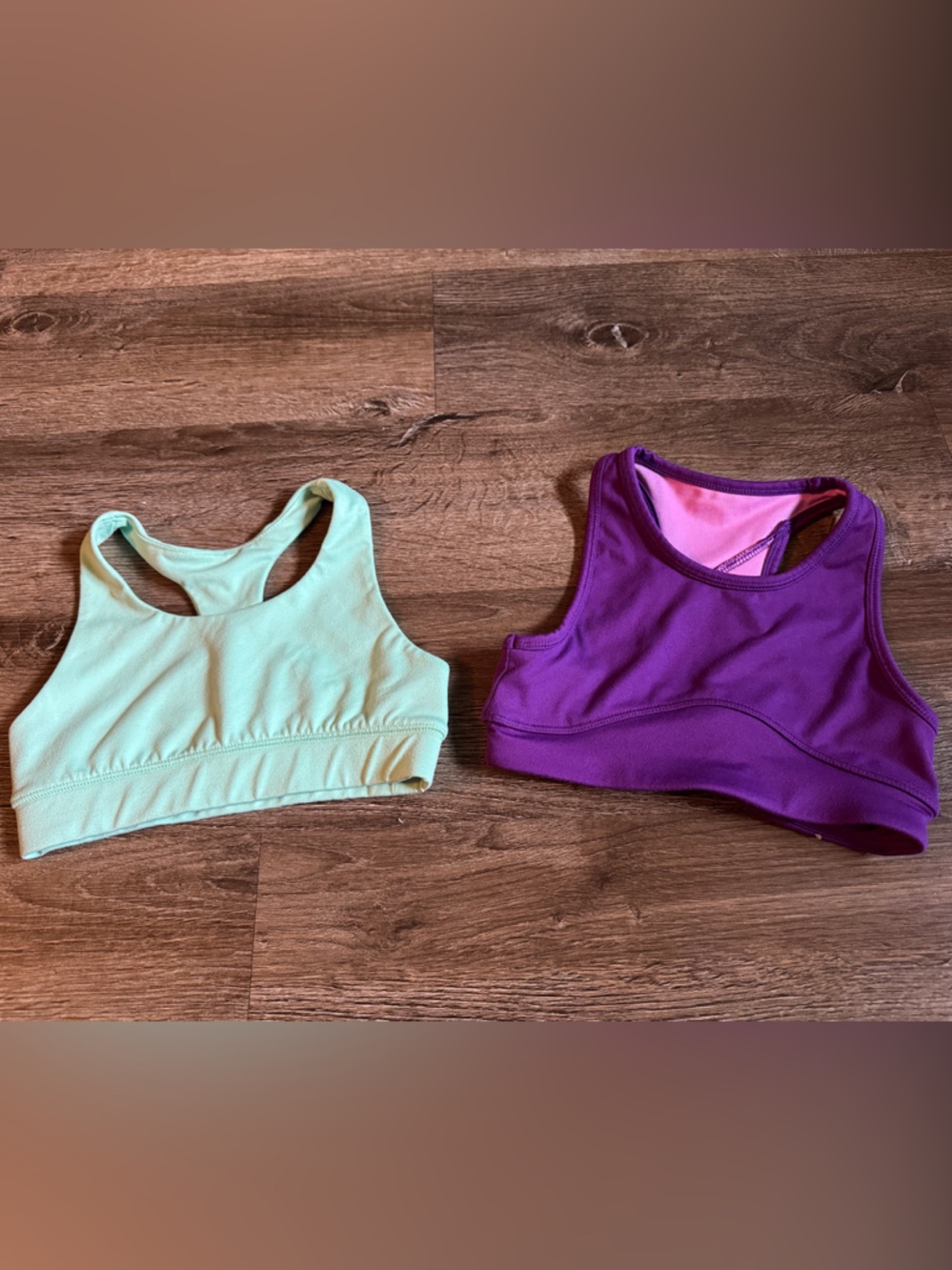 Set of Two Athletic DSG Sports Bras - Mint Green & Purple